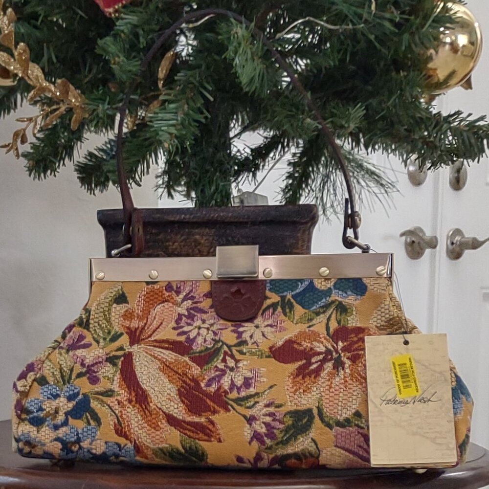 NEW Patricia Nash  Ferrara Frame Floral Woven Tapestry Satchel - Picture 2 of 12